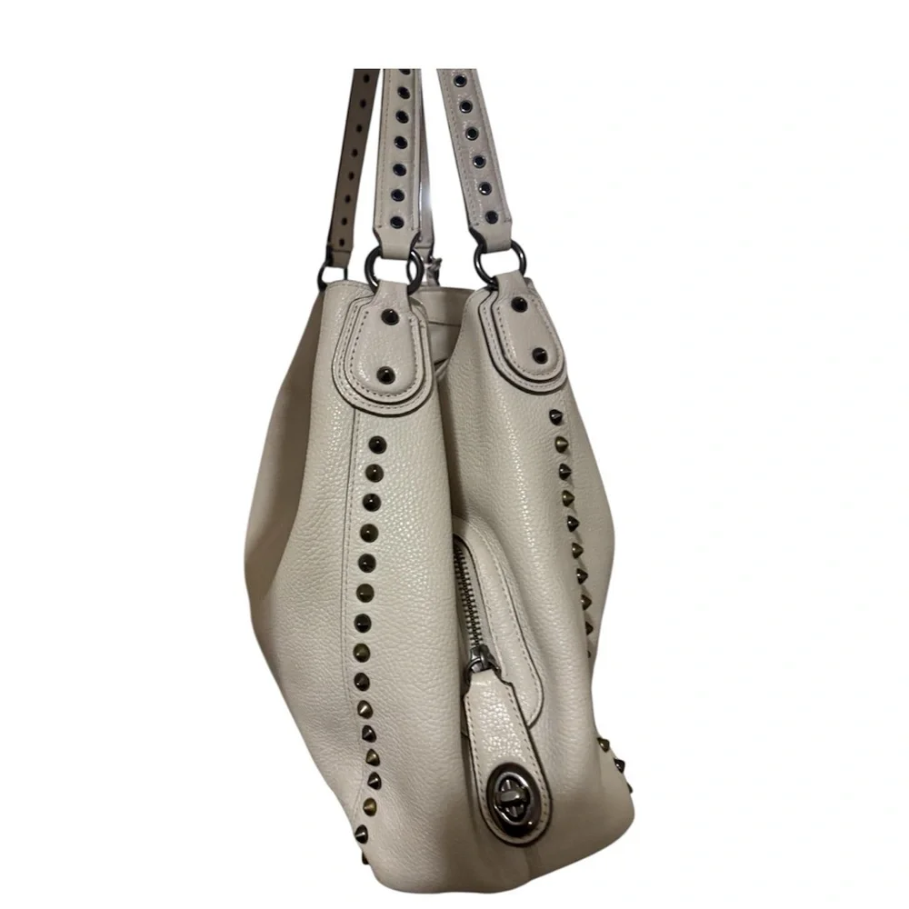 Coach White Leather Hobo Bag with Stud Accents